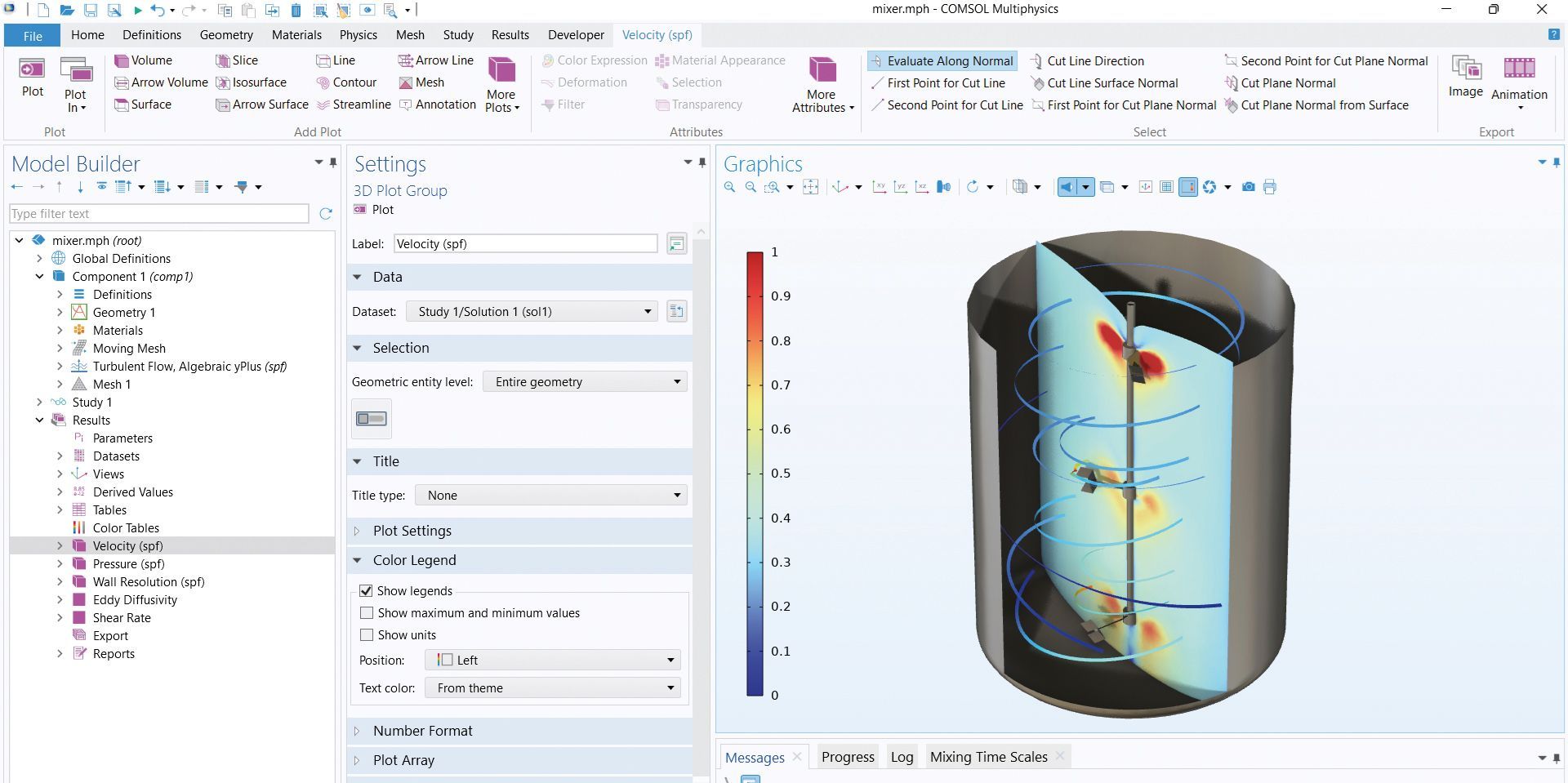 Comsol Multiphysics GmbH mixer modell ábrázolása