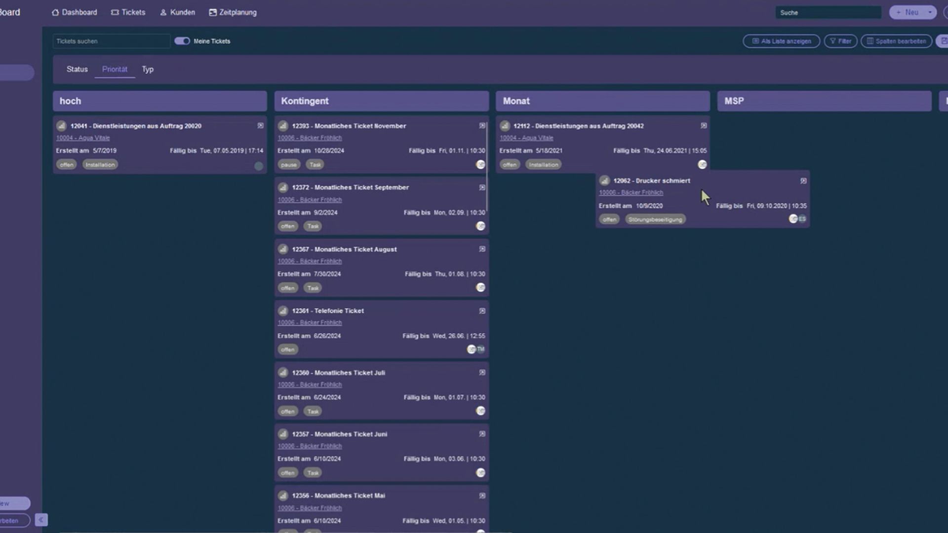 Vista Kanban di c-entron Software GmbH nel ServiceBoard