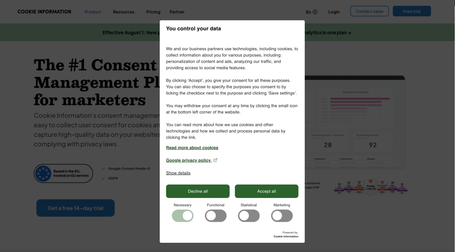 Das Zustimmungs-Pop-up von Piwik PRO zeigt, wie Transparenz und Benutzerwahl direkt in die Datenerfassung integriert werden können – und verwandelt die Einhaltung gesetzlicher Vorschriften in eine Grundlage für vertrauensvolles digitales Engagement