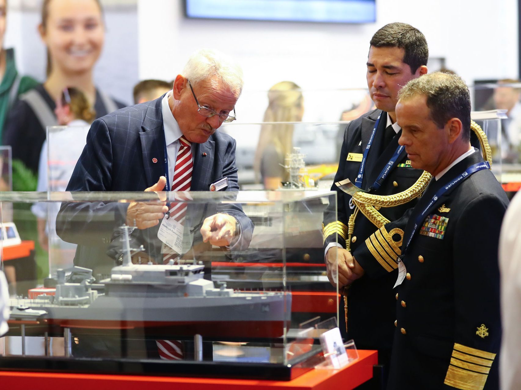 Ship model and trade visitors at the SMM in Hamburg